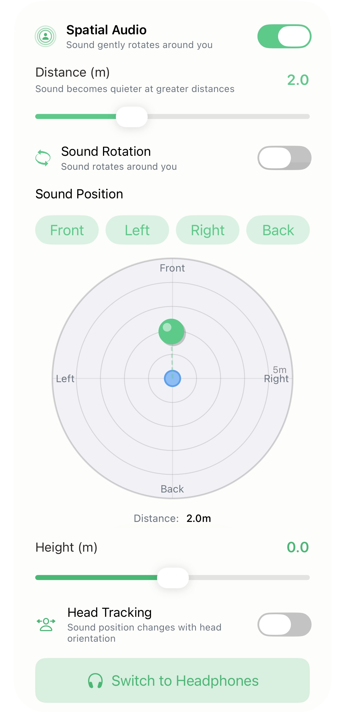 Fixed sound position settings screen