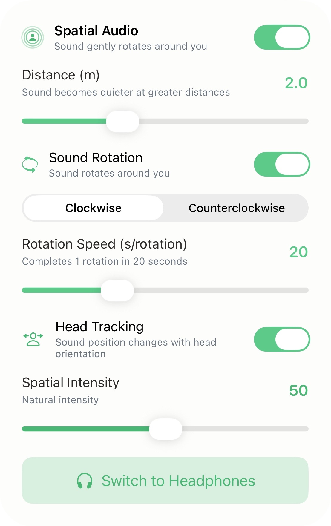 Spatial Audio settings screen